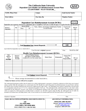 California State University Dependent Care/Health Care Reimbursement Claim Form
