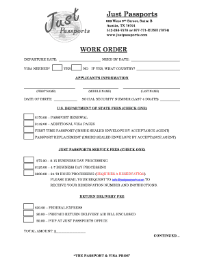 US Passport Renewal Work Order