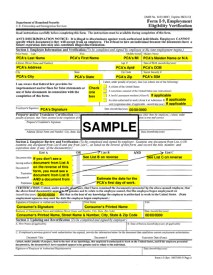 US Form I-9 Employment Eligibility Verification