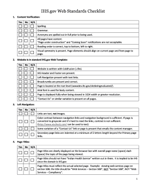 IHS . gov Web Standards Checklist - ihs