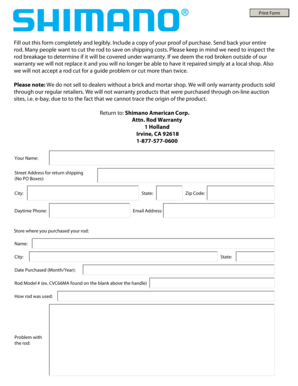Shimano Rod Warranty Claim Form