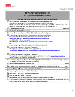 Texas Medical Staff Application Checklist