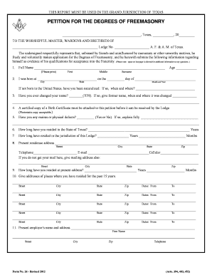 Texas Freemasonry Petition Form