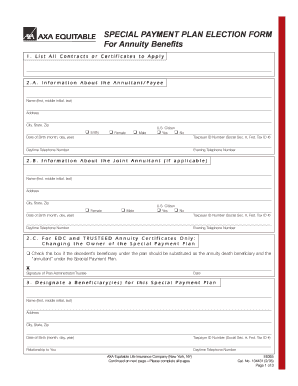 Special Payment Plan Distribution Form - AXA Equitable