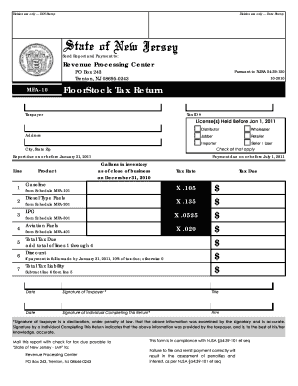 New Jersey FloorStock Tax Return