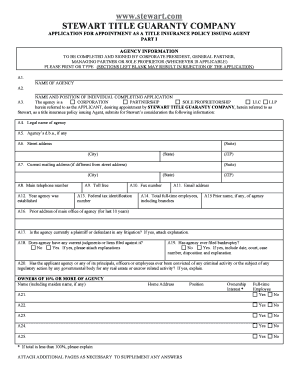 Title Insurance Policy Issuing Agent Application