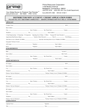 Distributor New Account Credit Application Form