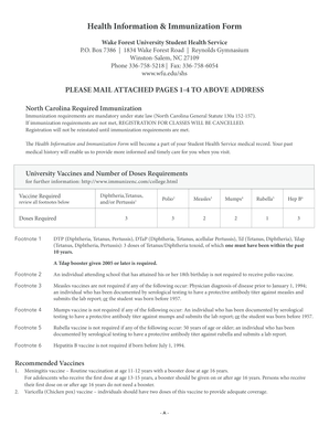 Wake Forest University Health Information & Immunization Form