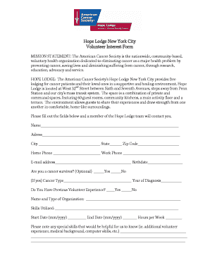 Dismissal letter - Hope Lodge New York City Volunteer Interest Form - cancer