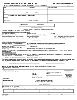 Federal Perkins Loan Deferment Request