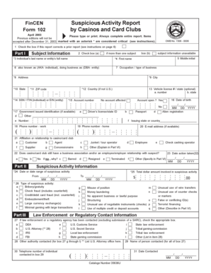 FinCEN Suspicious Activity Report Form 102