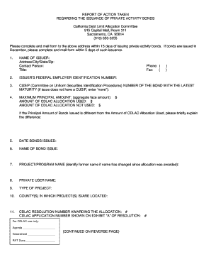 Report of Action Taken. Report of Action Taken Regarding the Making of a Carryforward Election and the Issuance of Private Activity Bonds - treasurer ca