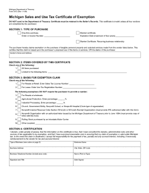 Michigan Sales and Use Tax Certificate of Exemption