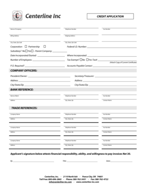 New Customer Credit Application work sheet - Centerline Inc