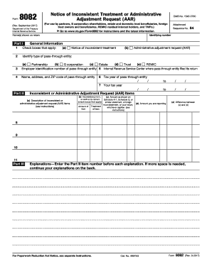 IRS Form 8082 Adjustment Request