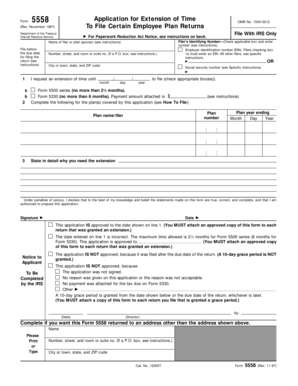 IRS Form 5558 Application for Extension of Time