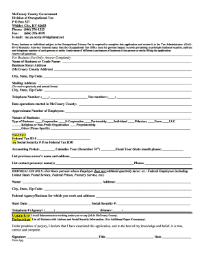 Ksa examples for supervisor - mccreary county ky occupational tax form