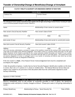 Transfer of Ownership/Change of Beneficiary/Change of Annuitant