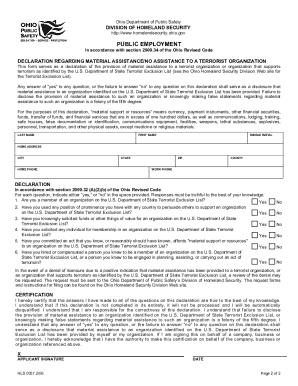 Ohio Public Employment Terrorist Declaration Form