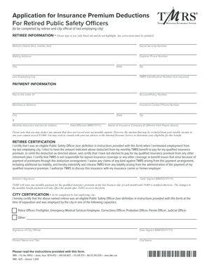 Insurance Premium Deduction Form for Retired Public Safety Officers