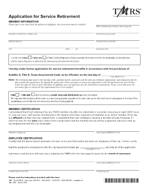 Texas Service Retirement Application