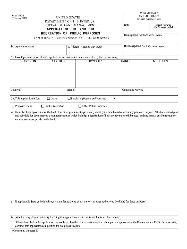 federal form 2740 1 2010 Preview on Page 1