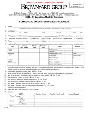 Commercial Excess Umbrella Application