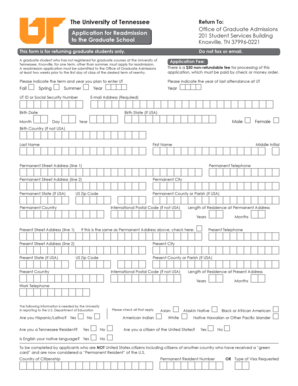 Fillable Online Graduateadmissions Utk Application For Readmission