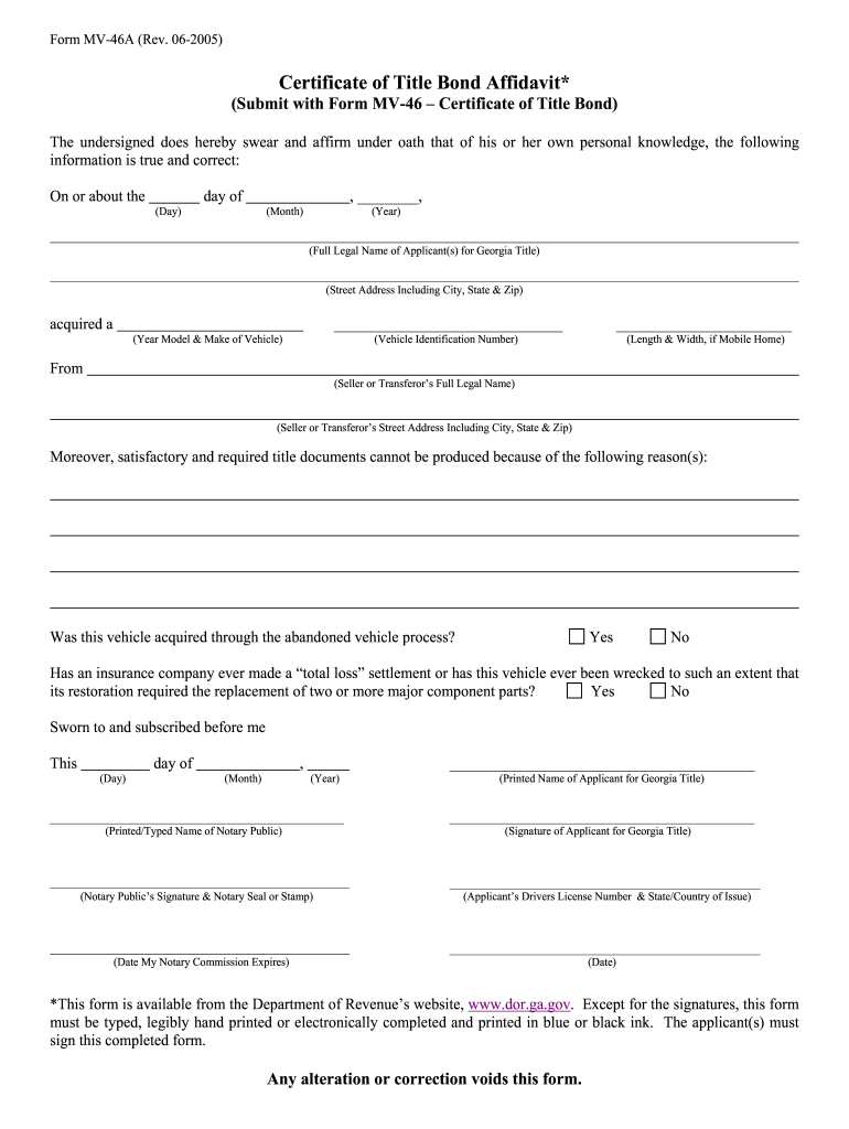 2005 Form GA MV 46A Fill Online Printable Fillable Blank PdfFiller