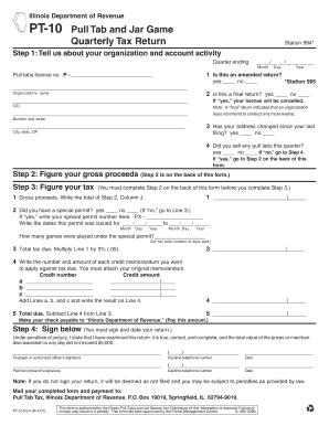PT - 10 Pull Tab and Jar Game Quarterly Tax Return