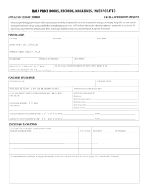 Half Price Books Employment Application