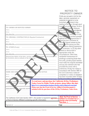 Affidavit form - california 20 day preliminary notice form public works