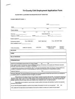 Tri-County CAA Employment Application Form