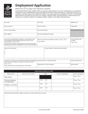 Grand Rapids Public Library Employment Application