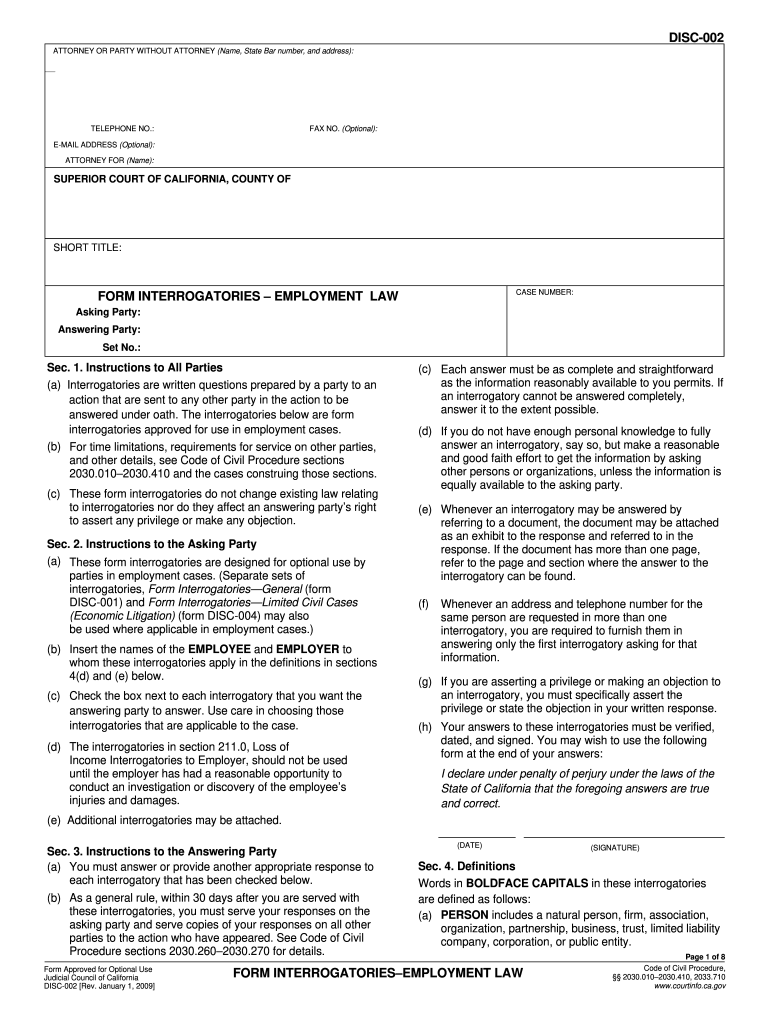 form interrogatories employment - Blank Fillable Template | Fill Out ...