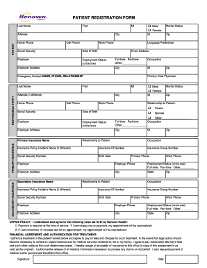 Patient registration form template - renown labor and delivery