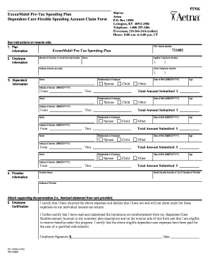 exxonmobil aetna dependent care fax number form