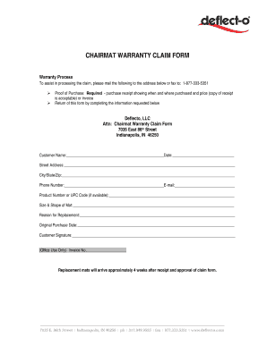 deflecto warranty claim form