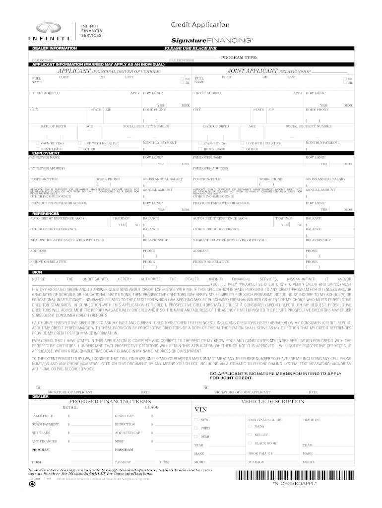 infiniti business credit application Preview on Page 1