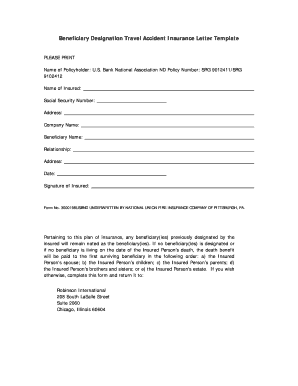 Beneficiary Designation Travel Accident Insurance Form