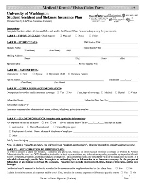 Medical / Dental / Vision Claim Form University of Washington ... - depts washington