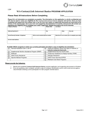 CenturyLink Internet Basics Program Application