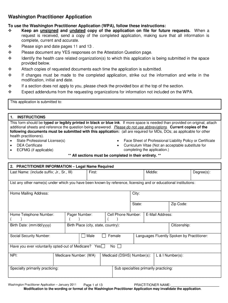 washington practitioner application Preview on Page 1