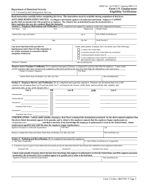 USCIS Form I-9 Employment Eligibility Verification