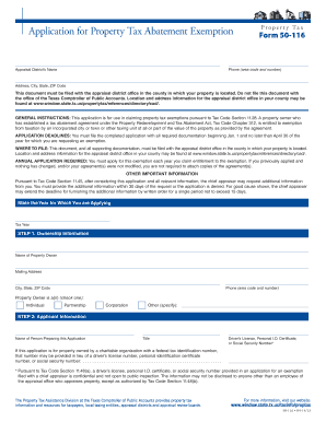 Texas Property Tax Abatement Exemption Form 50-116