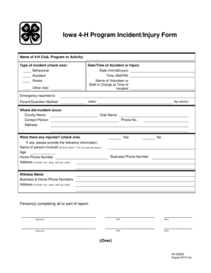 Iowa 4-H Program Incident/Injury Form