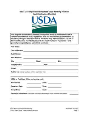 USDA GAP GHP Audit Verification Checklist