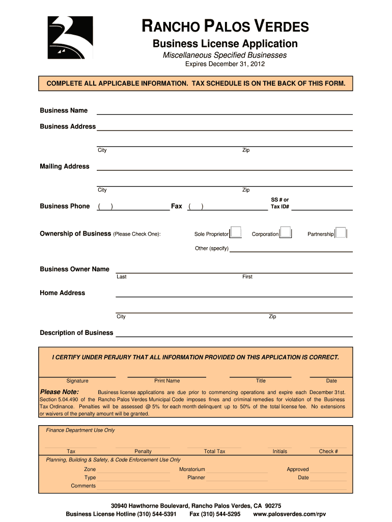 2012 Business License Misc Preview on Page 1