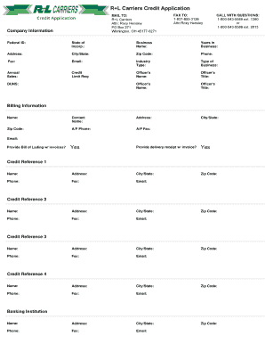 R+L Carriers Credit Application