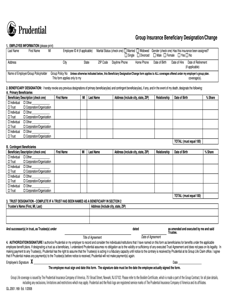 beneficiary designation form; life insurance Preview on Page 1